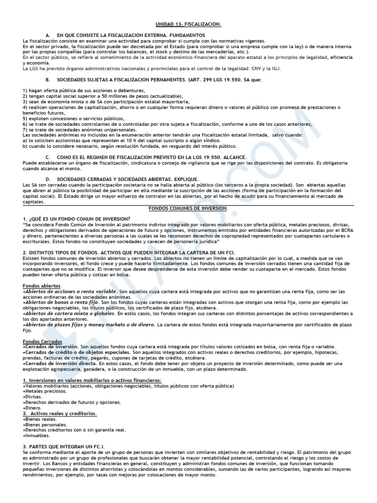 Fiscalización y Fondos Comunes de Inversión | PDF | Fondo de inversión ...