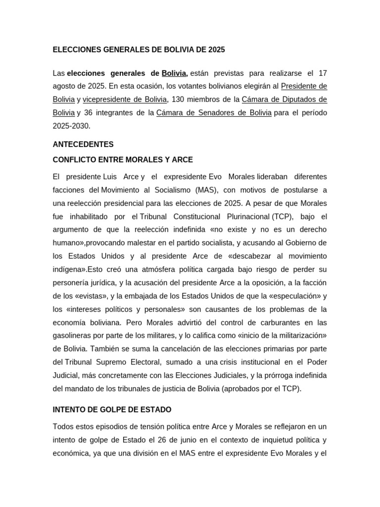 Elecciones Generales de Bolivia de 2025 PDF Bolivia Gobierno
