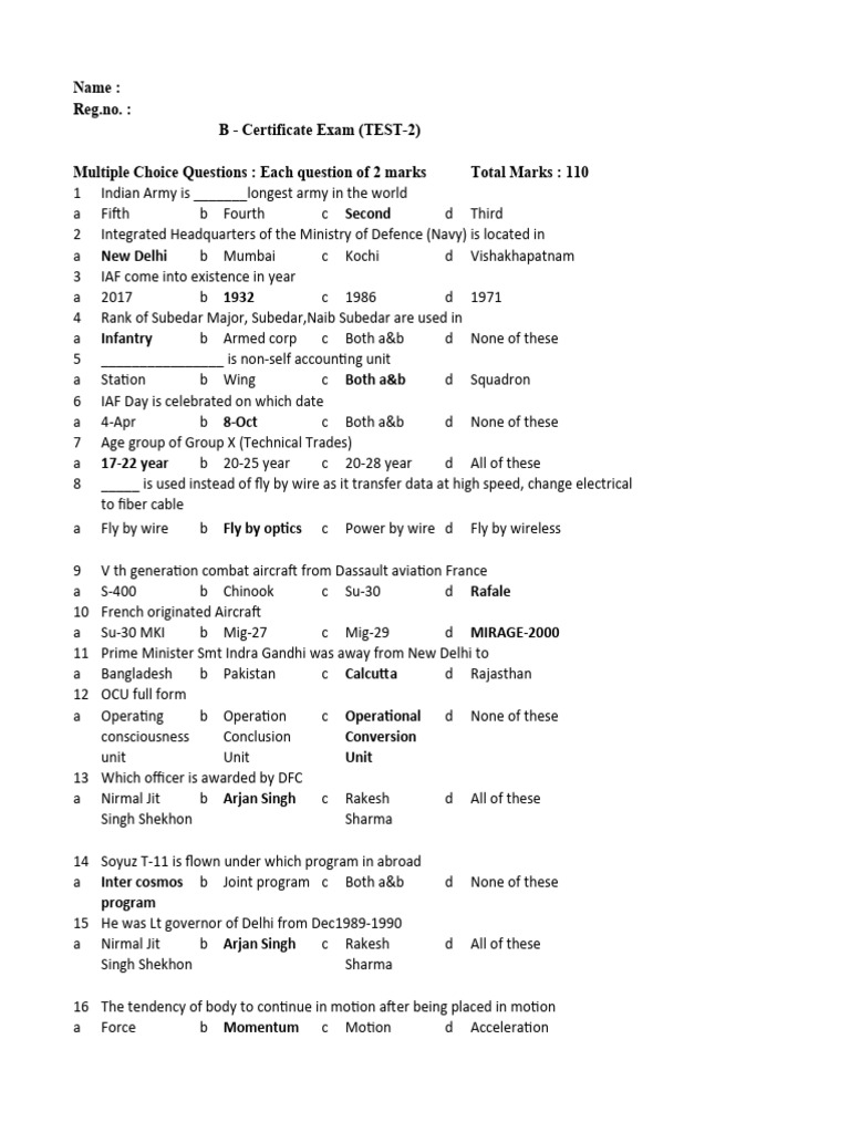 B Exam Test 2 | PDF