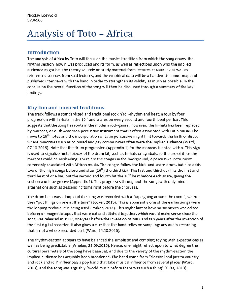 Analysis of Toto Africa | PDF