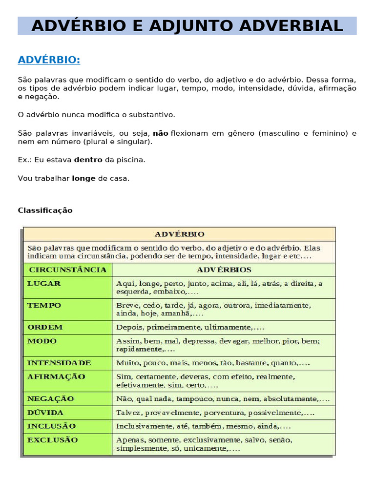 ADVÉRBIO E ADJUNTO ADVERBIAL e ADJETIVO | PDF | Adverbio | Lingüística