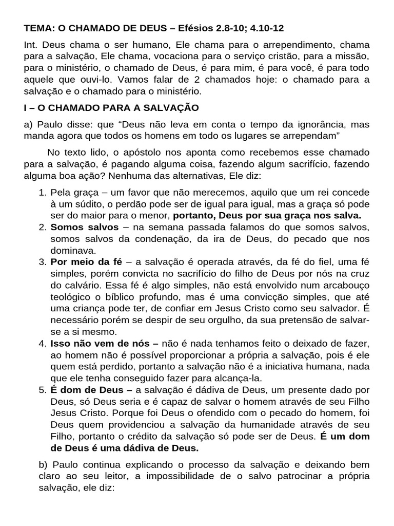 TEMA O Chamado de Deus | PDF
