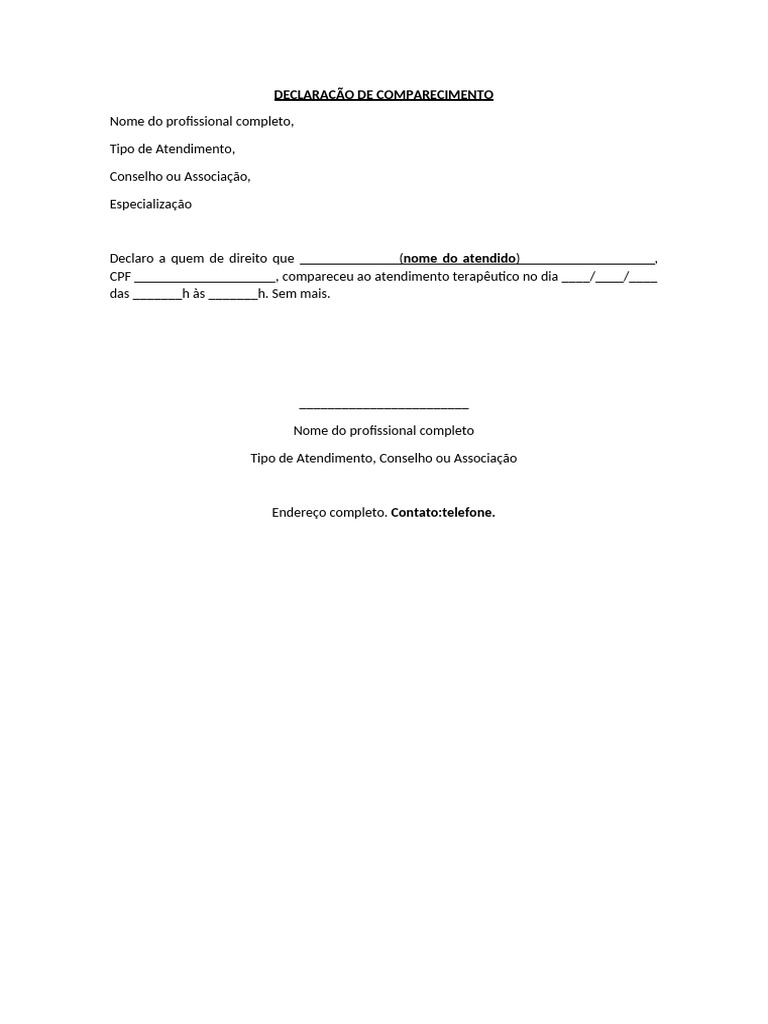 Exemplo Declaração de Comparecimento | PDF
