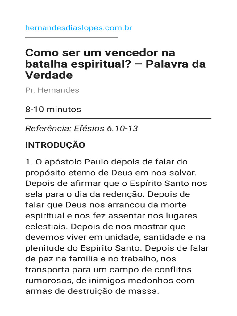Como Ser Um Vencedor Na Batalha Espiritual - Palavra Da Verdade | PDF ...