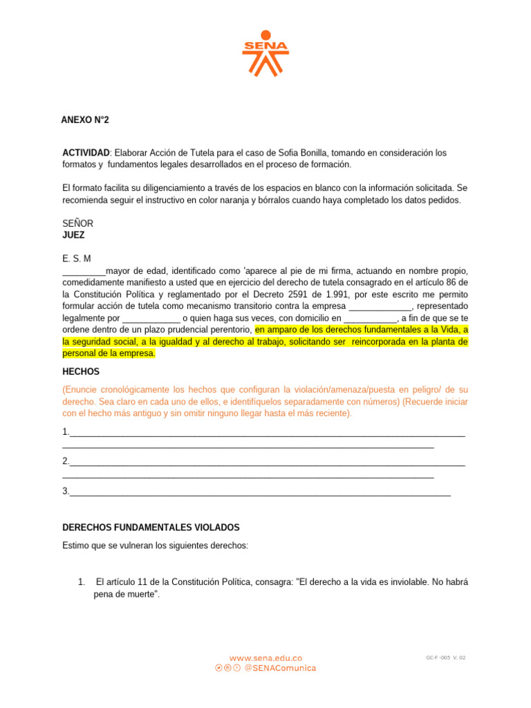 2.3.1. Formato Acción de Tutela | PDF
