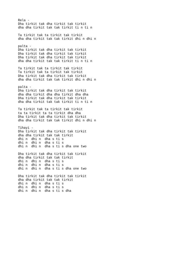 Jhap Taal Tirkit Rela Palta Chakardar Tihayi | PDF