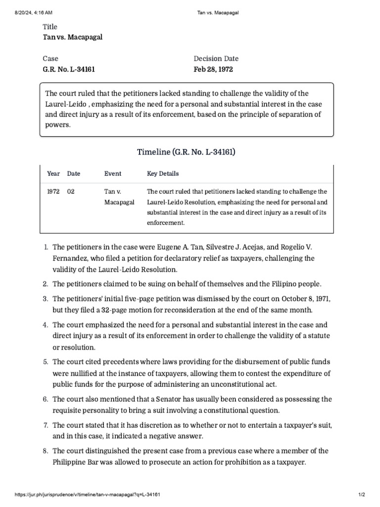 Tmeline Tan vs. Macapagal | PDF
