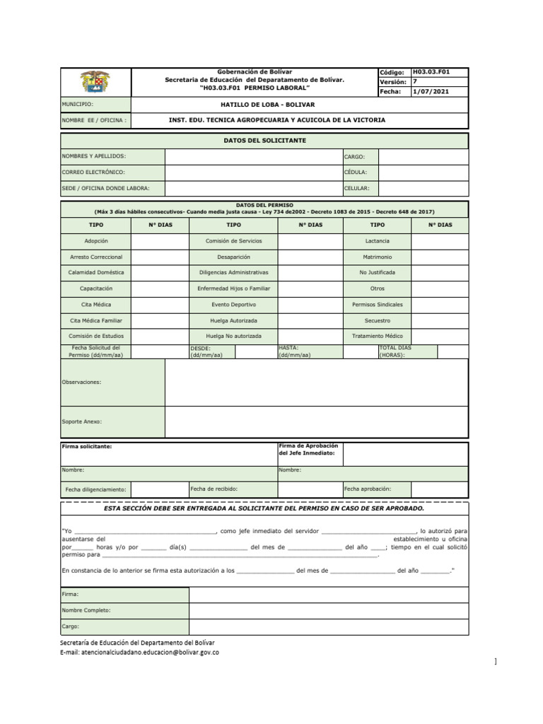 Formato H03.03.F01 Permiso Laboral Nuevo | PDF