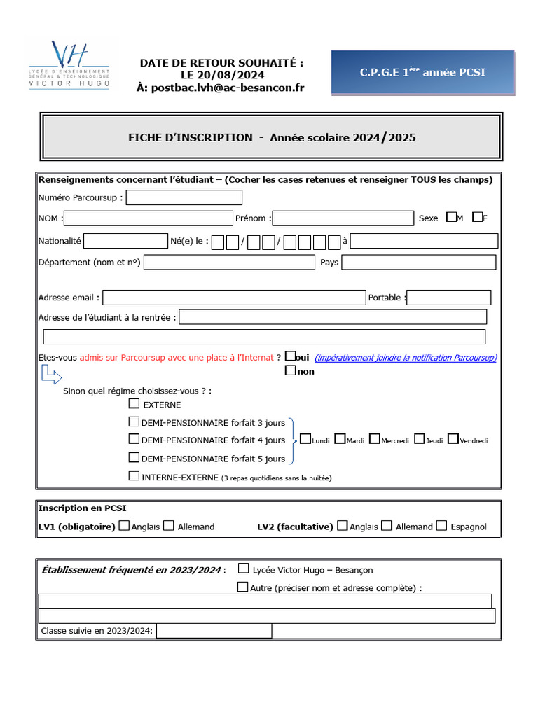 04dossier Inscription PCSI 2024 | PDF
