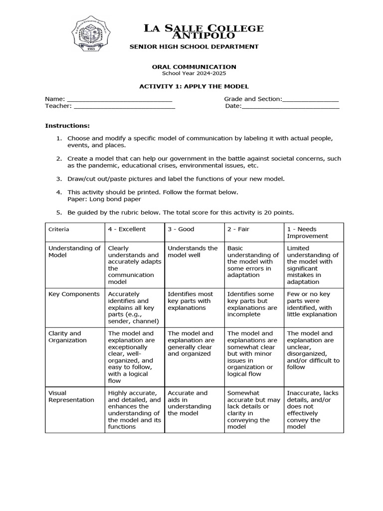 OC Q1 Activity 1 - Apply The Model | PDF