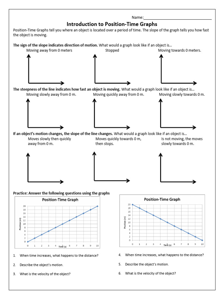 Position Time Graphs Note Sheet With Answers | PDF