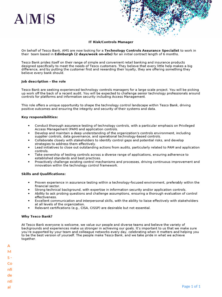 IT Risk and Controls Manager | PDF | Information Security | Risk