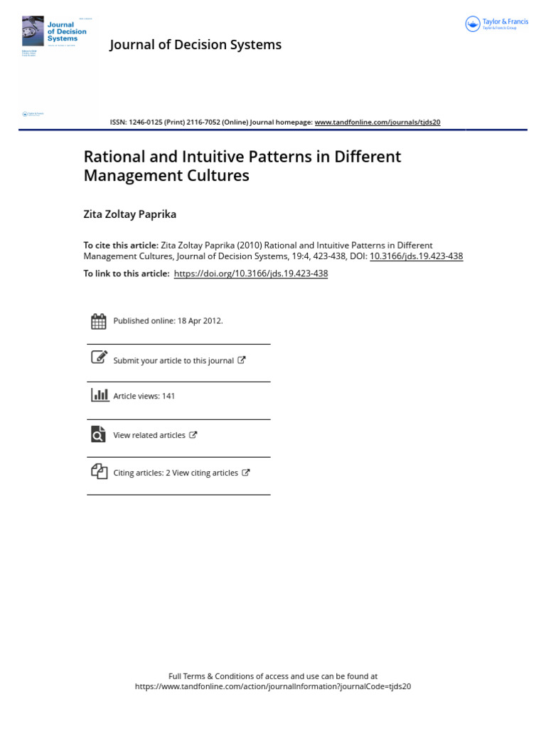 DTHINKING Rational and Intuitive Patterns in Different Cultures | PDF