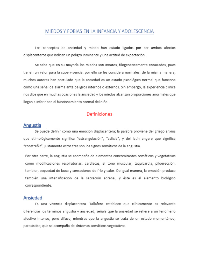 3.1. Miedos y Fobias en La Infancia y Adolescencia | PDF