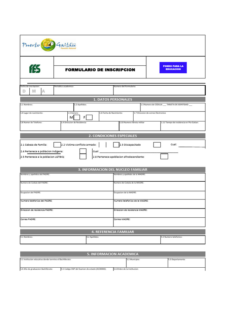 EDU-FR-01 V01 Formulario Inscripcion Fondo para La Educacion Supérior | PDF