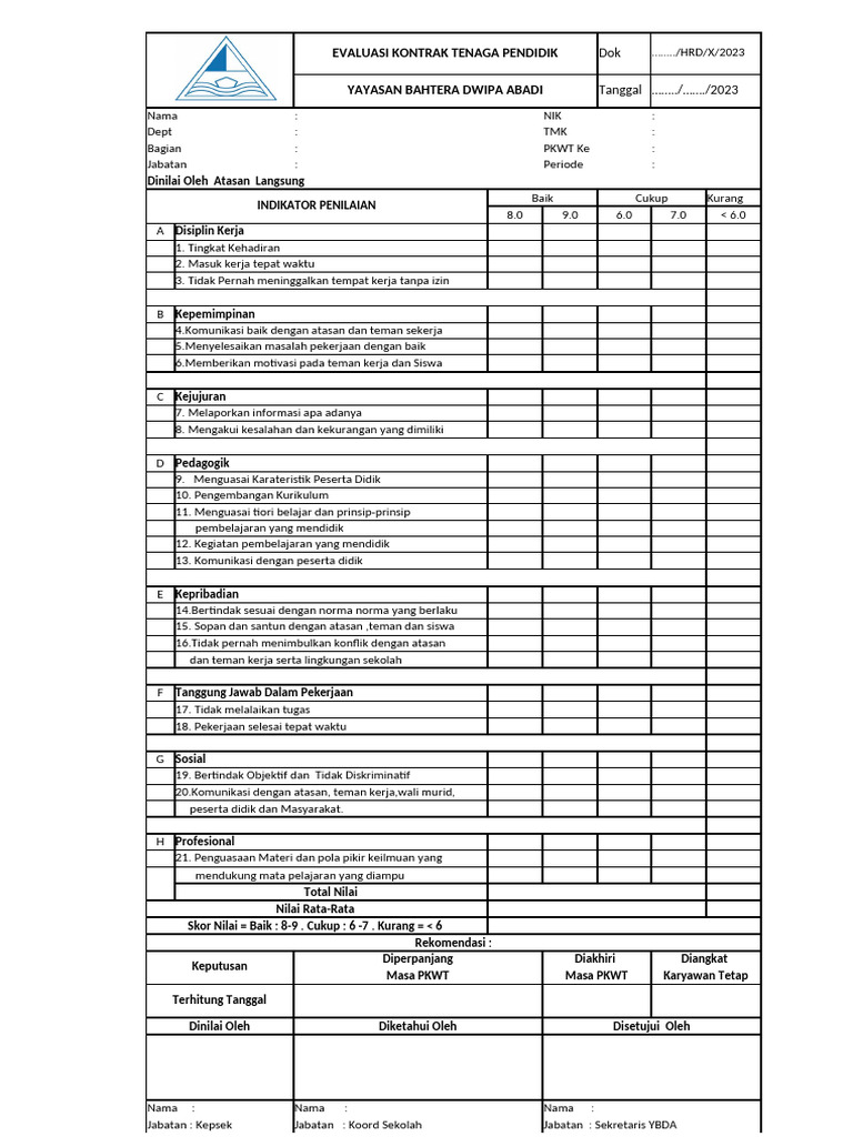 Form Penilaian TP Dan TKP Kontrak | PDF