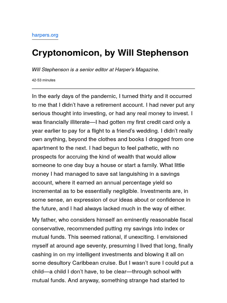 Cryptonomicon, by Will Stephenson | PDF