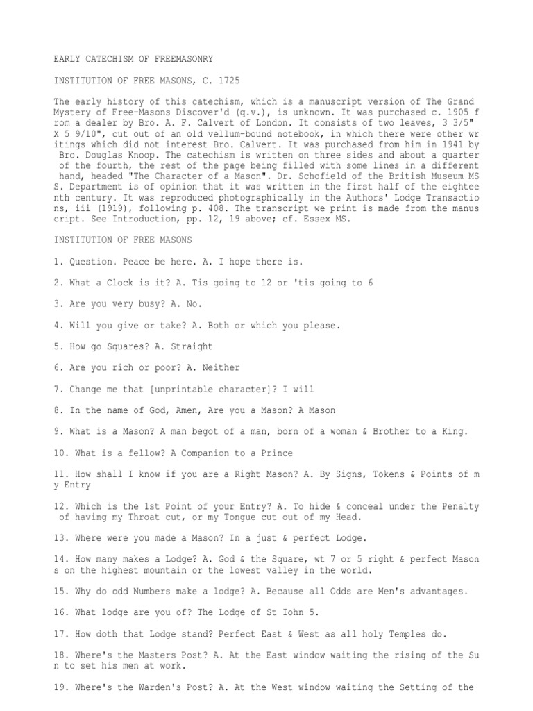 Catechism | PDF | Freemasonry | Religion And Belief