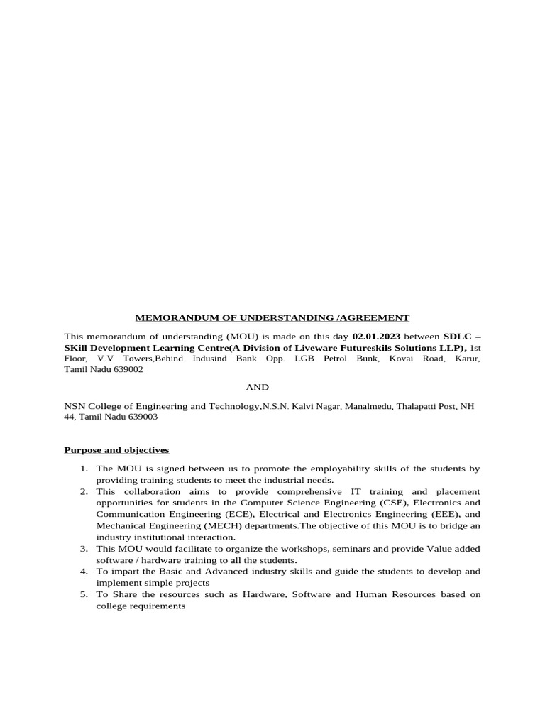 NSN - SDLC MOU Draft | PDF