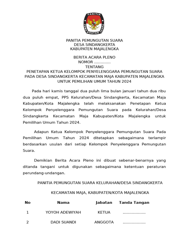 Format Ba Pps Ketua Kpps Pdf