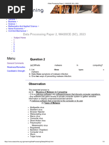 Wassce Waec 2023 Data Processing Paper 2 Past Questions and Answer PDF