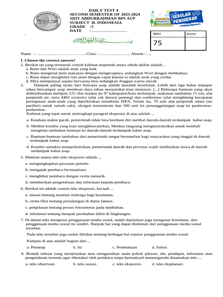 Soal B. Indo Uh 2 SMT 2 | PDF