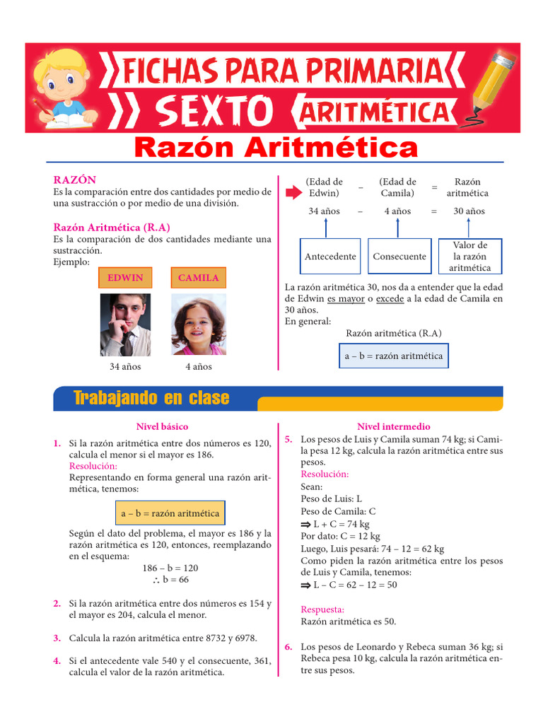 Razón Aritmética para Sexto de Primaria | PDF