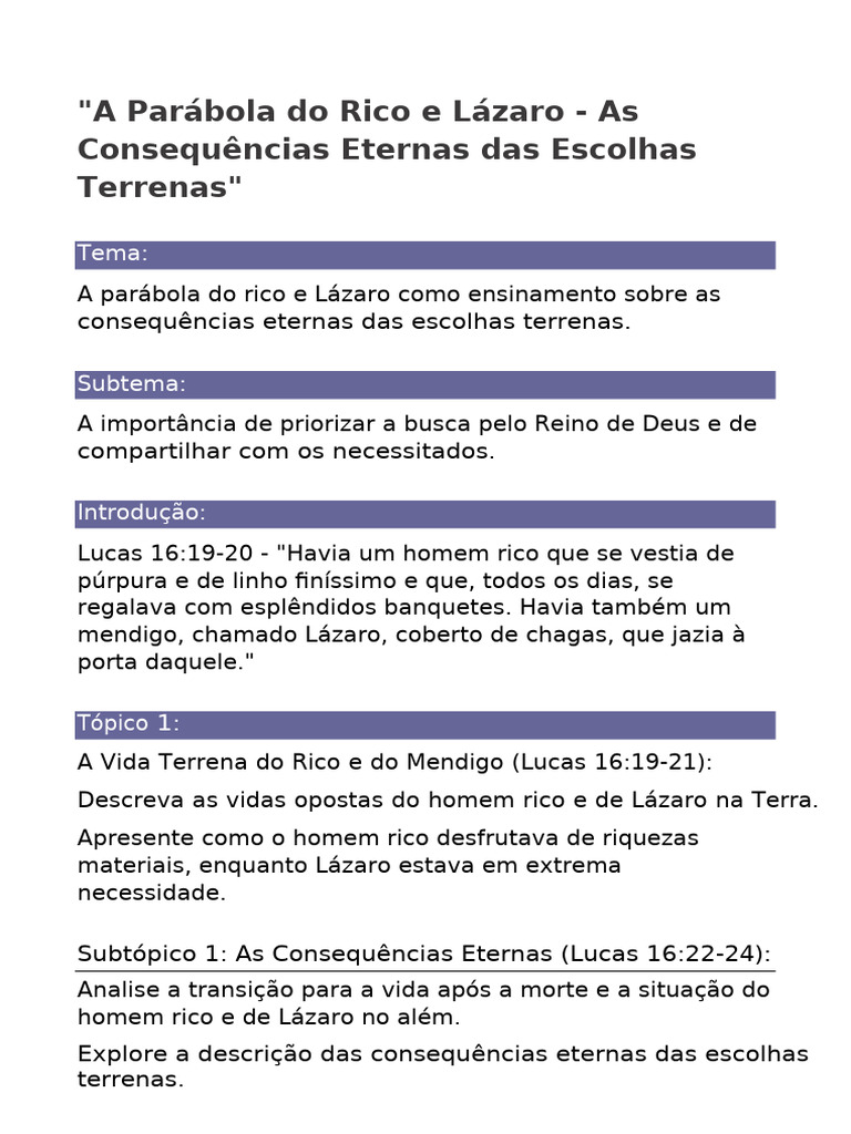 A Parábola Do Rico e Lázaro - PR Lucas Jesus | PDF
