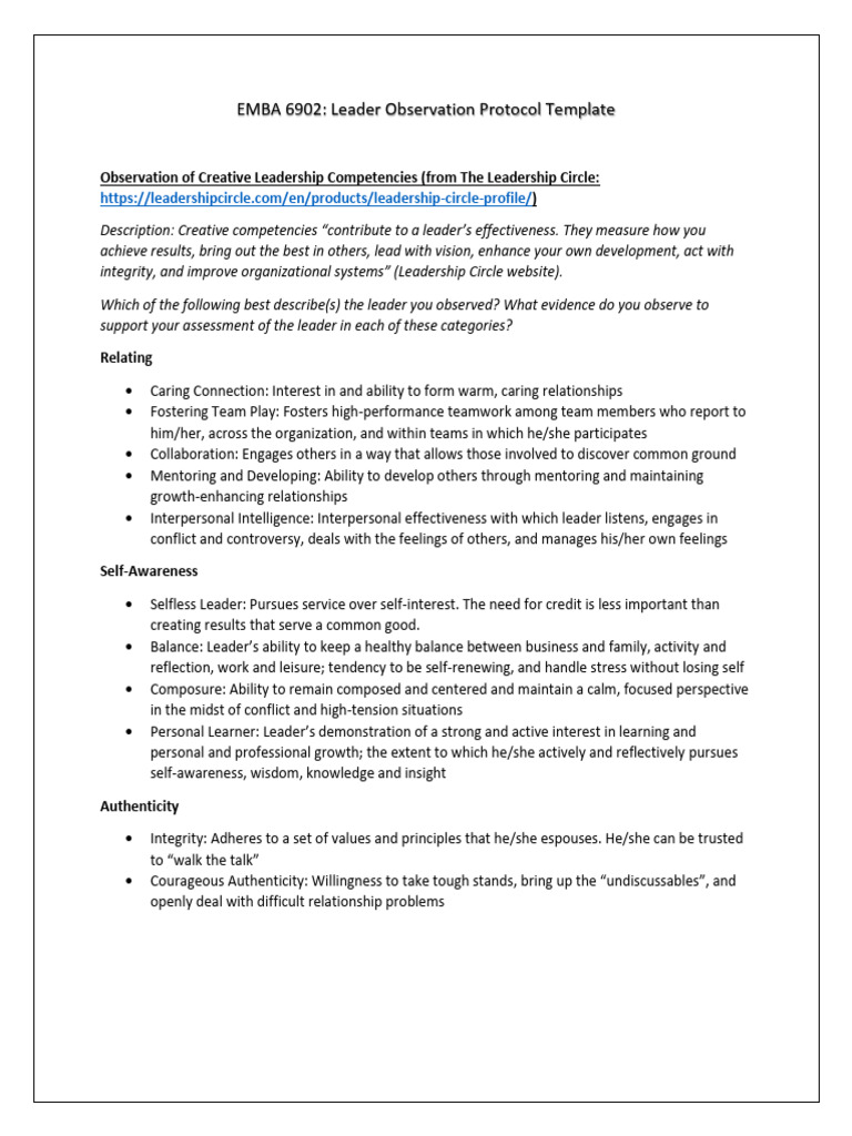 Leader Observation Protocol Template | PDF