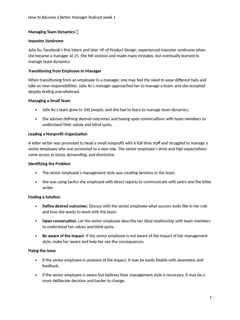 How To Become A Better Manager Week 1 Podcast | PDF