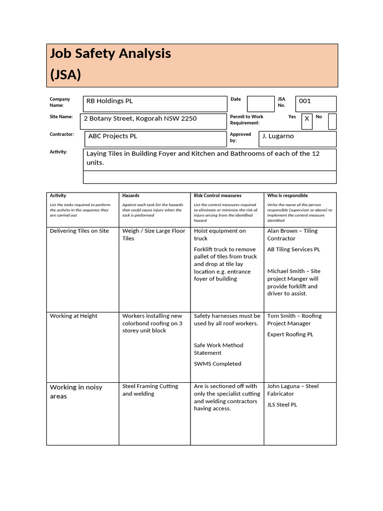 Job Safety Analysis for Tile Installation | PDF | Safety | Occupational ...