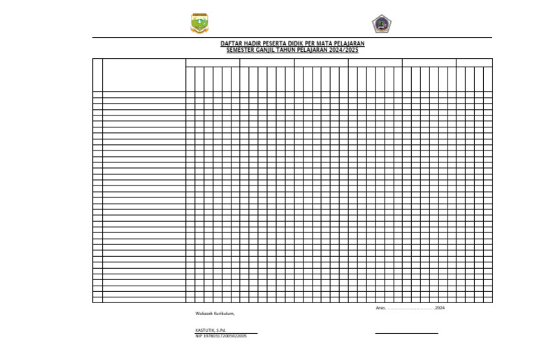 Contoh Format Daftar Hadir PD Per Mapel | PDF