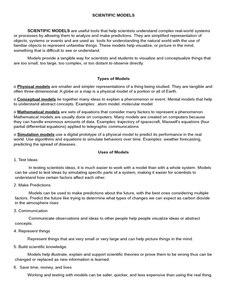 Scientific Models And The Particle Of Matter Pdf