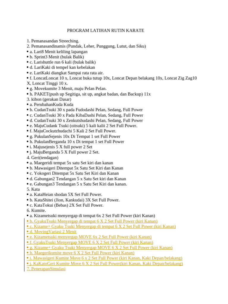 Program Latihan Rutin Karate | PDF