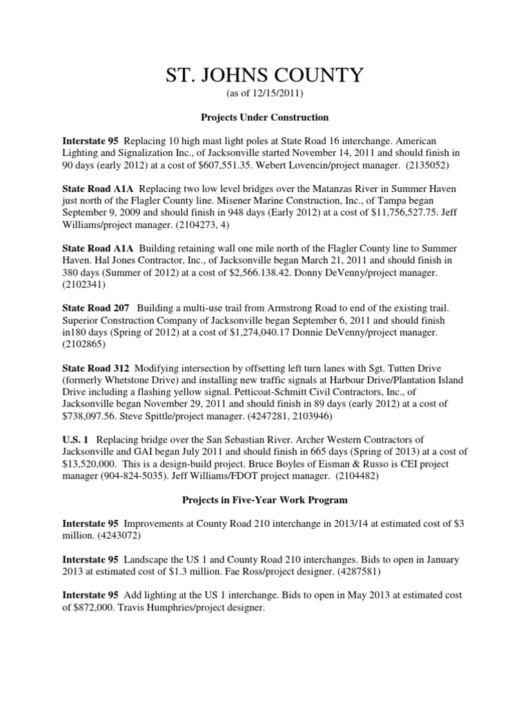 St. Johns County Road Projects PDF Transport Infrastructure