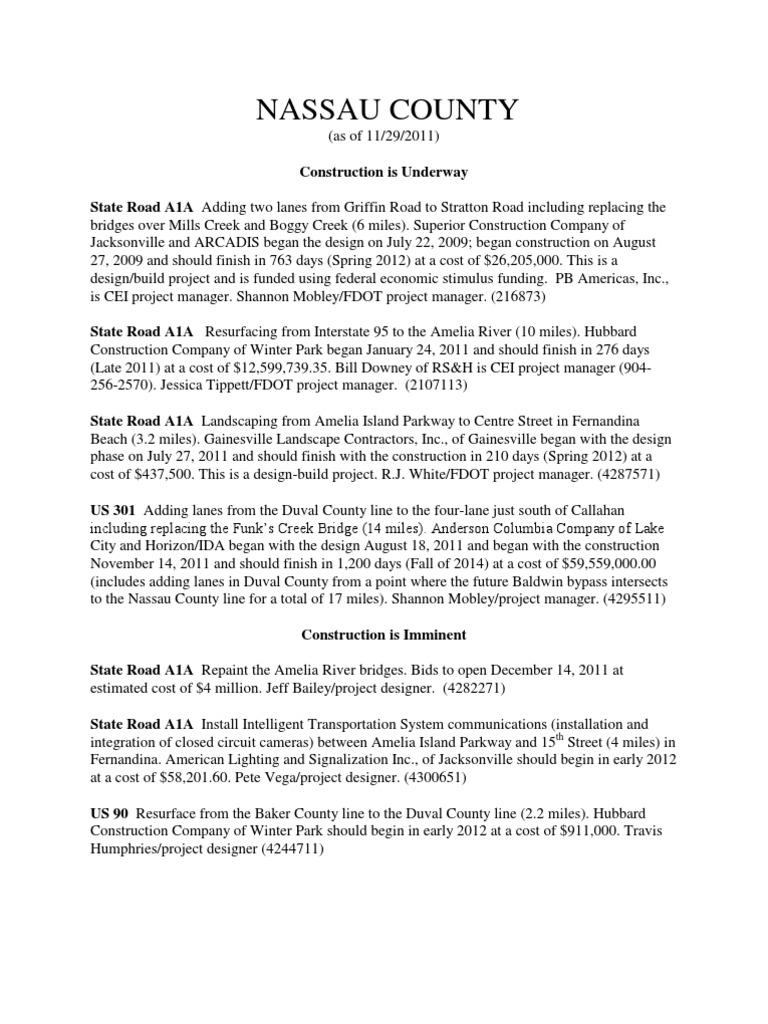 Nassau County Road Projects PDF Infrastructure Road