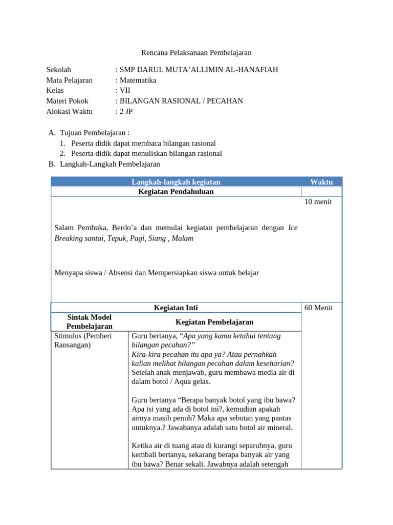Kerangkan RPP Model DL | PDF