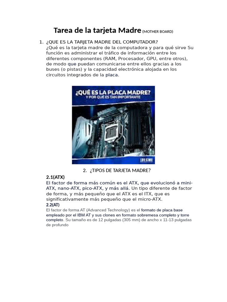 Tarea de La Tarjeta Madre | PDF | Compatibles con PC Ibm ...