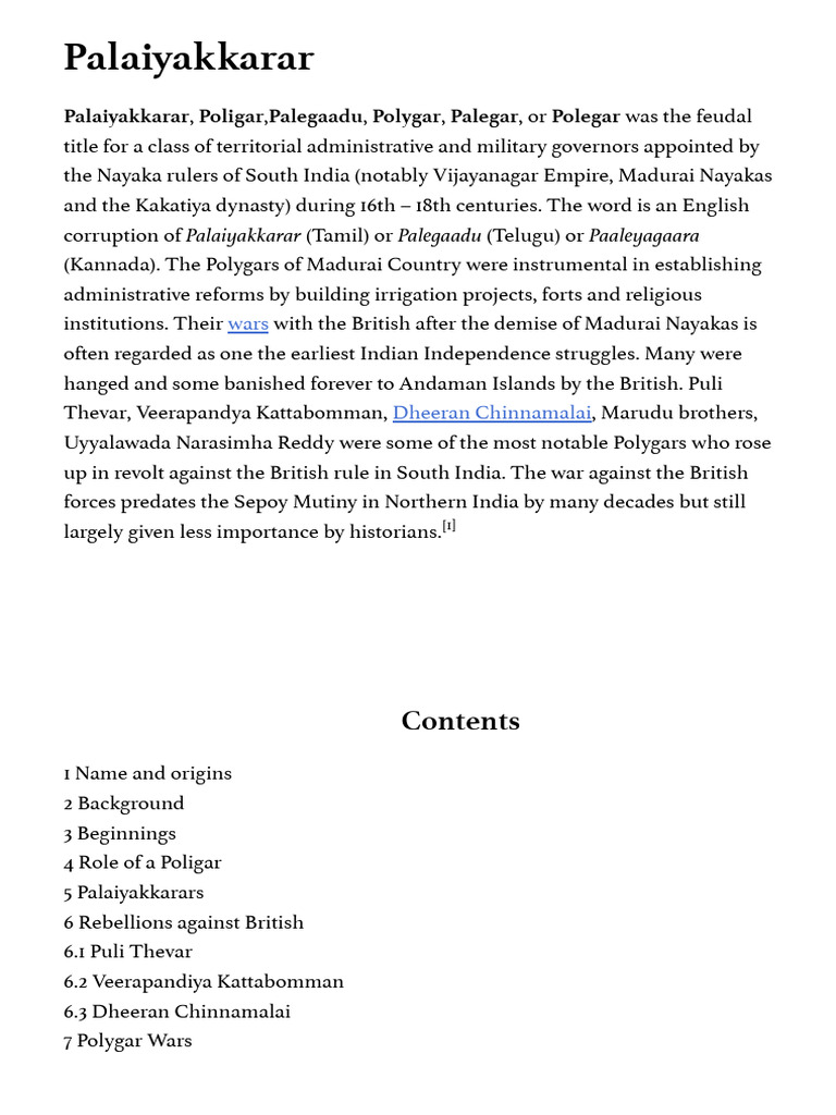 Palaiyakkarar | PDF