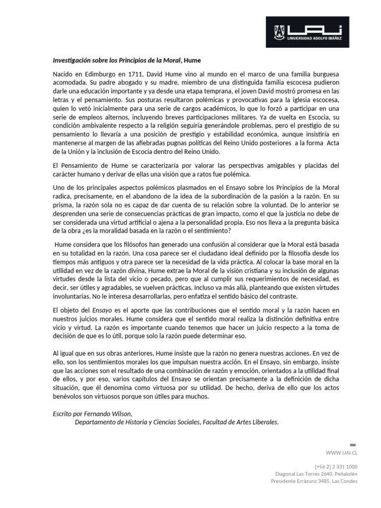 Investigacin Sobre Los Principios de La Moral Hume PDF