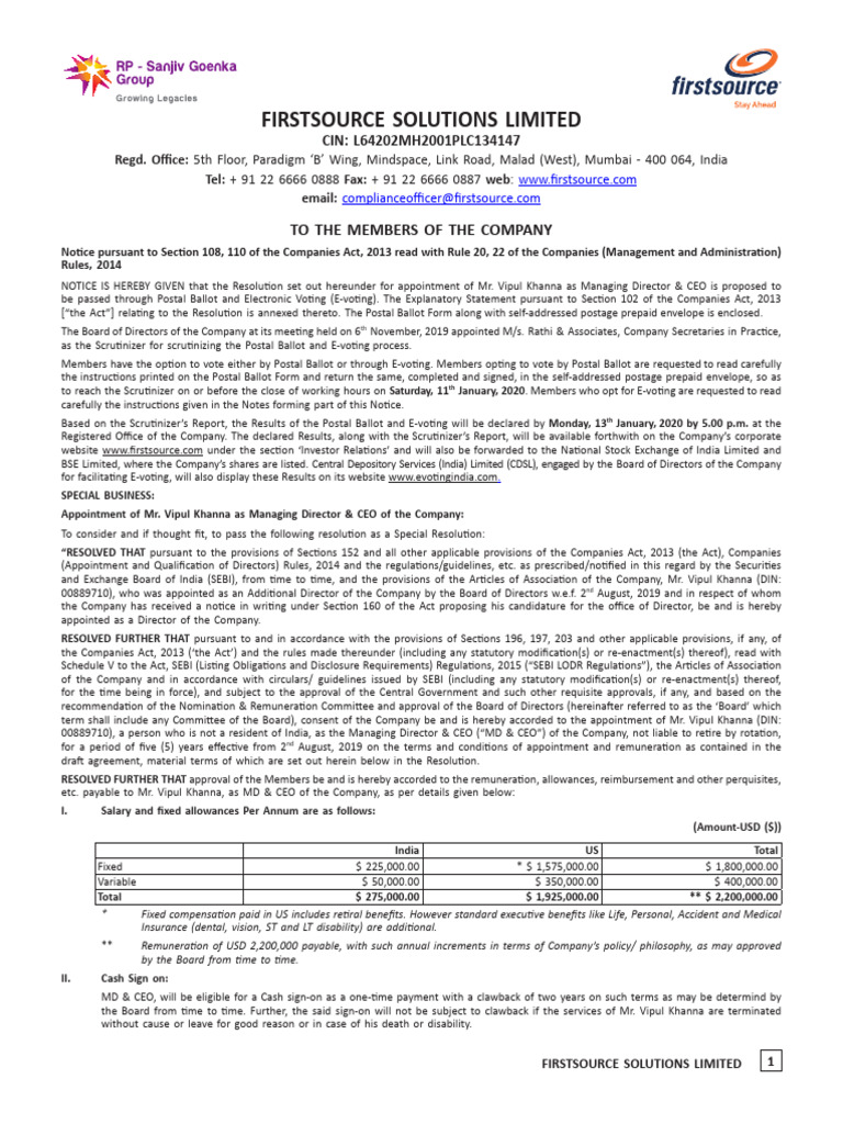Notice of Postal Ballot | PDF | Electronic Voting | Mobile App