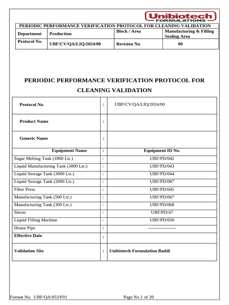 Cleaning Validaion Protocol Liquid | PDF | Verification And Validation