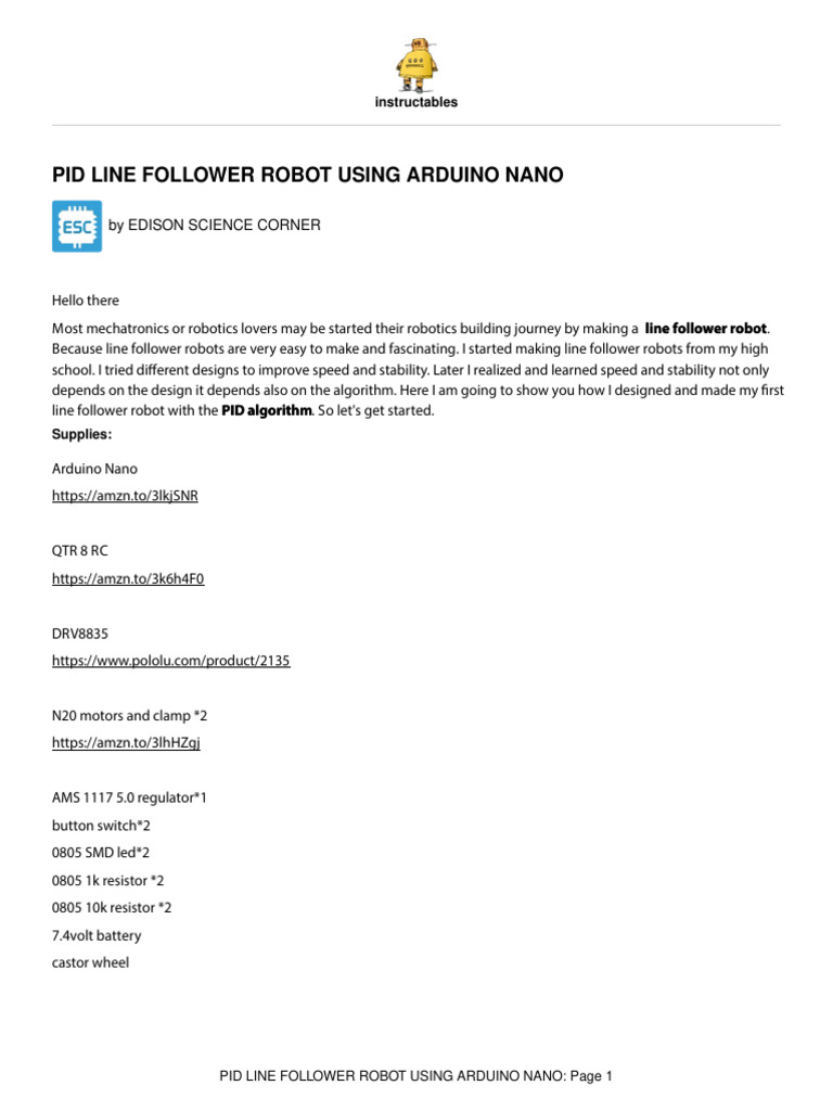 Pid Line Follower Robot Using Arduino Nano | PDF