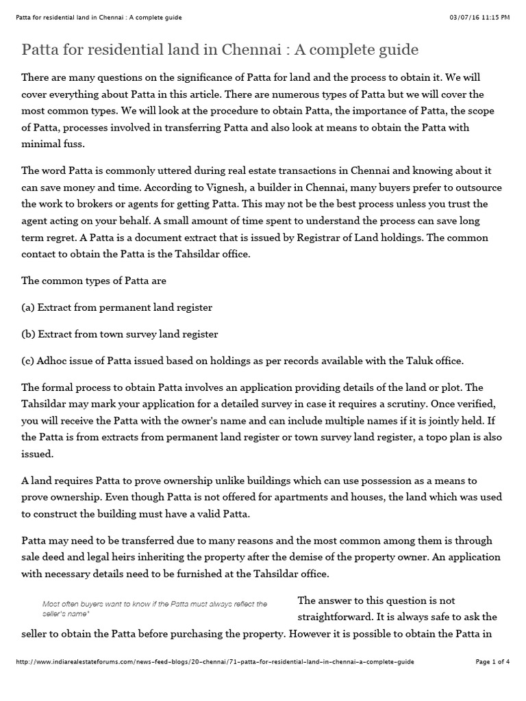 Patta For Residential Land | PDF