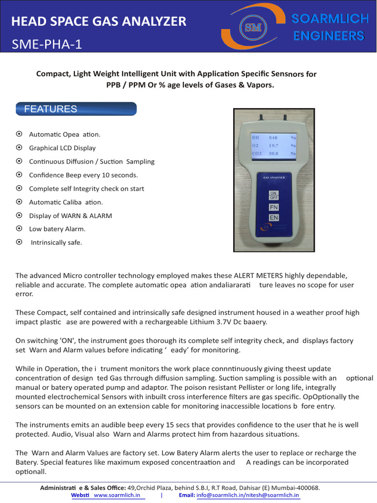 Head Space Gas Analyzer SME-PHA-1 | PDF