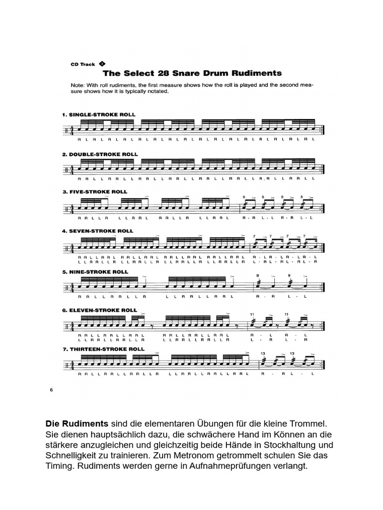Die Rudiments Sind Die Elementaren Übungen Für Die Kleine Trommel | PDF