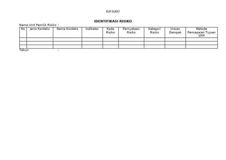 Formulir Identifikasi Risiko Pdf
