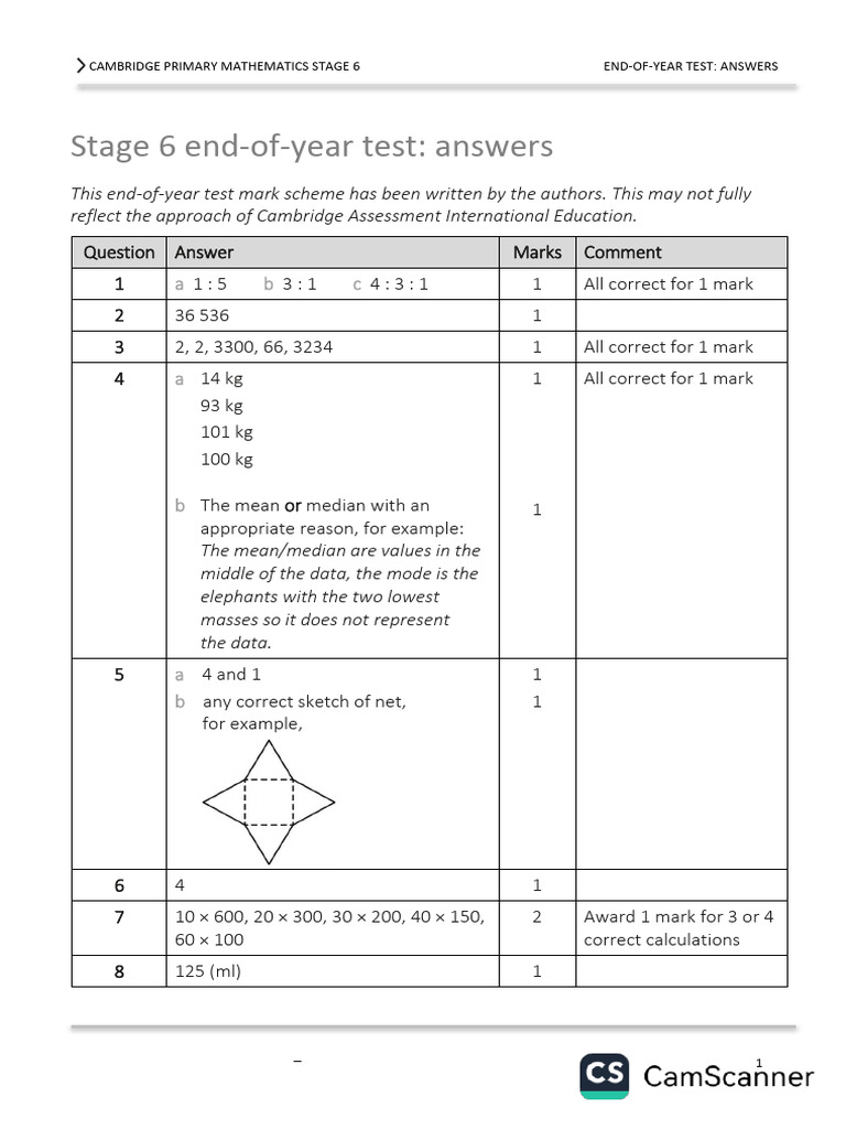 Stage 6 Math Test Answers Guide | PDF | Arithmetic Mean