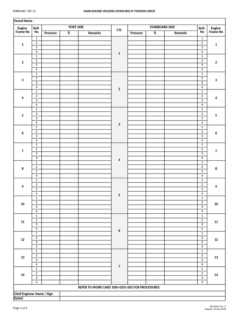 Tec 12 - Main Eng Holding Down Bolts Tension Checks | PDF