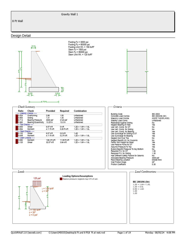 8 Ft Gravity Wall Design Analysis | PDF | Physical Quantities ...